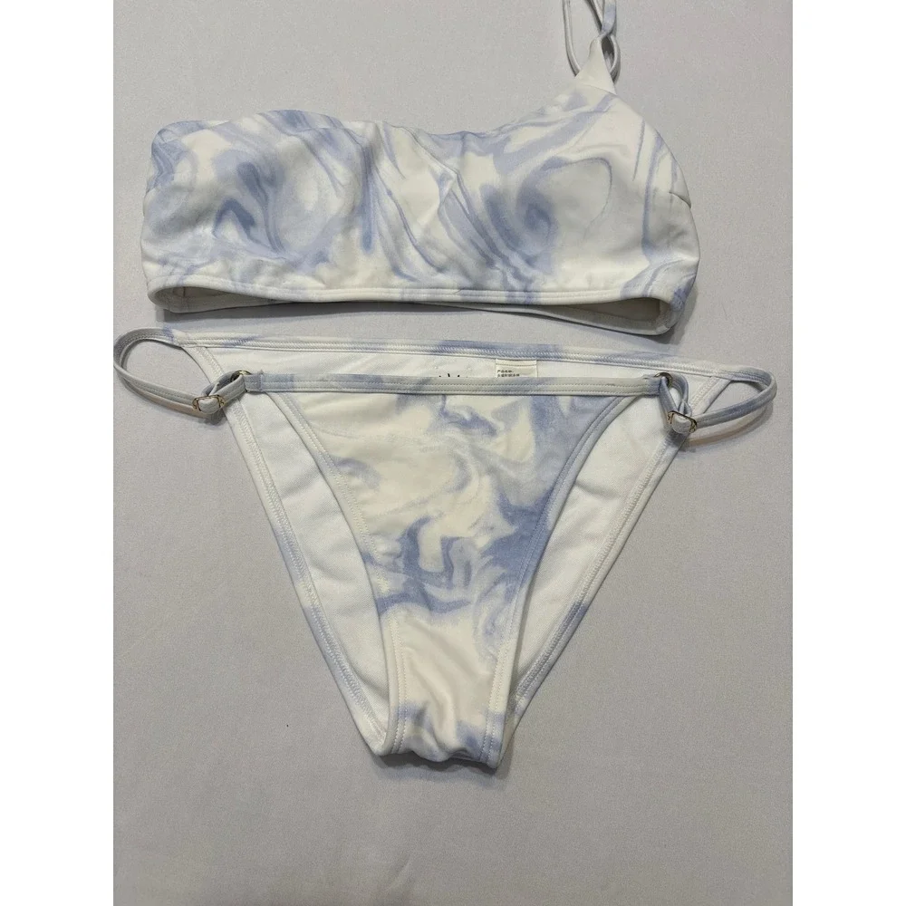Hollister Swim Blue Marble One Shoulder Bikini Set Small Two Piece Swimsuit